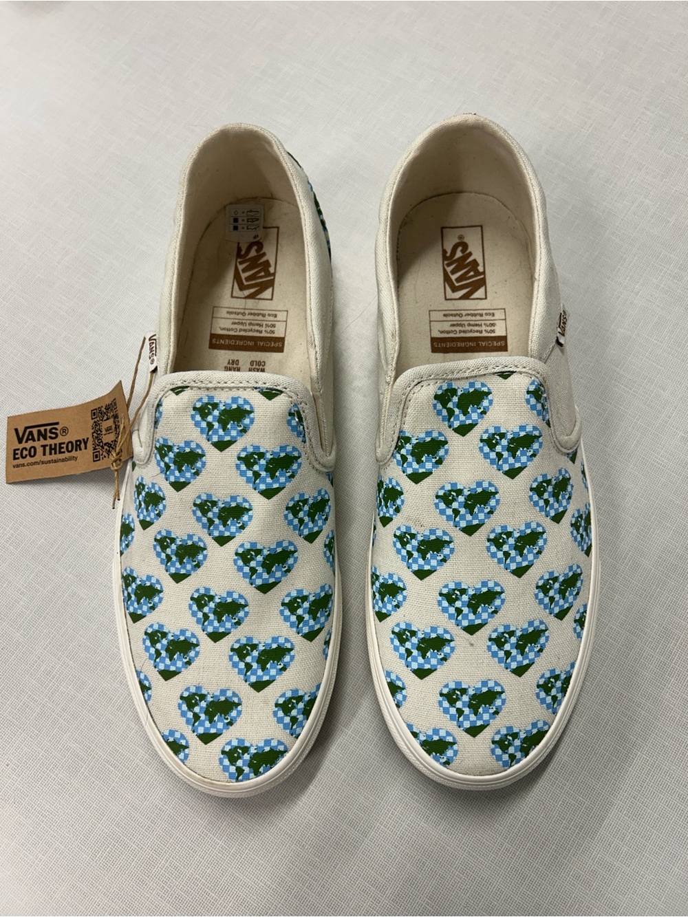 Vans Classic Slip-On Eco Theory Women’s 10 Earth Heart Checkerboard Shoes - Picture 2 of 7